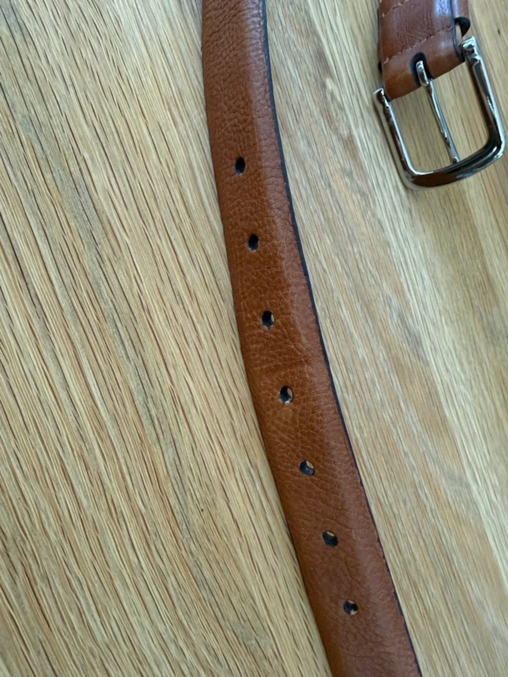 Men's Classic Tan Pebbled Leather 1.25” Belt with Silver Buckle. 46-48”